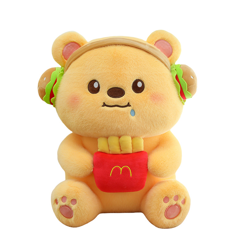 New cute headphones, hamburger fries, bear doll, internet-famous bear plush toy, doll, and girls' throw pillow Item Picture
