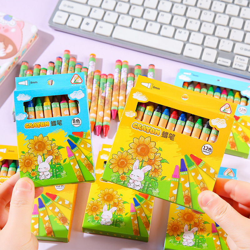 Children's oil pastel set: 12-color and 8-color drawing pens, colored pens, washable crayons for kindergarten and primary school students, and gift pens details Picture