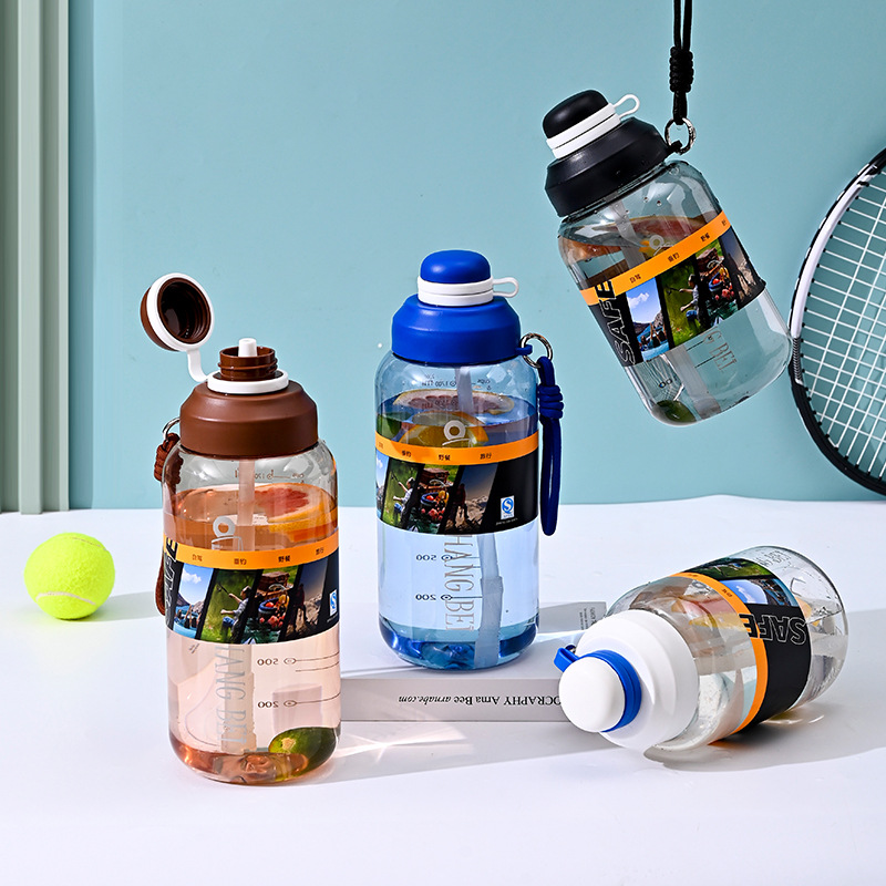 B70-9172 extra-large capacity graduated water cup, men's and women's sports straw cup, cold and hot can be used, plastic cup portable handle Specification image