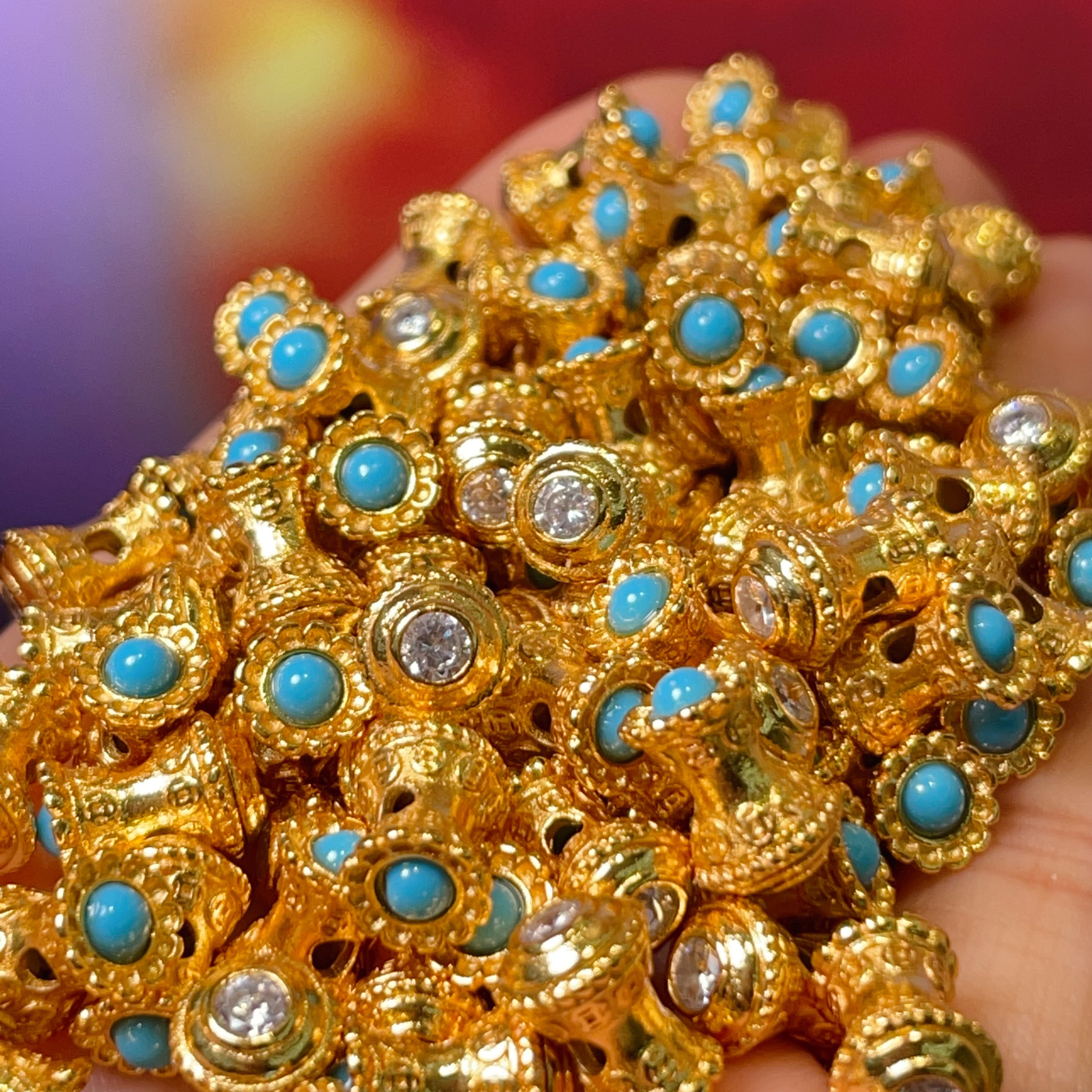 松石白锆小蛮腰直孔diy饰品配件水晶配件古法沙金配件铜镀真金高保色详情5