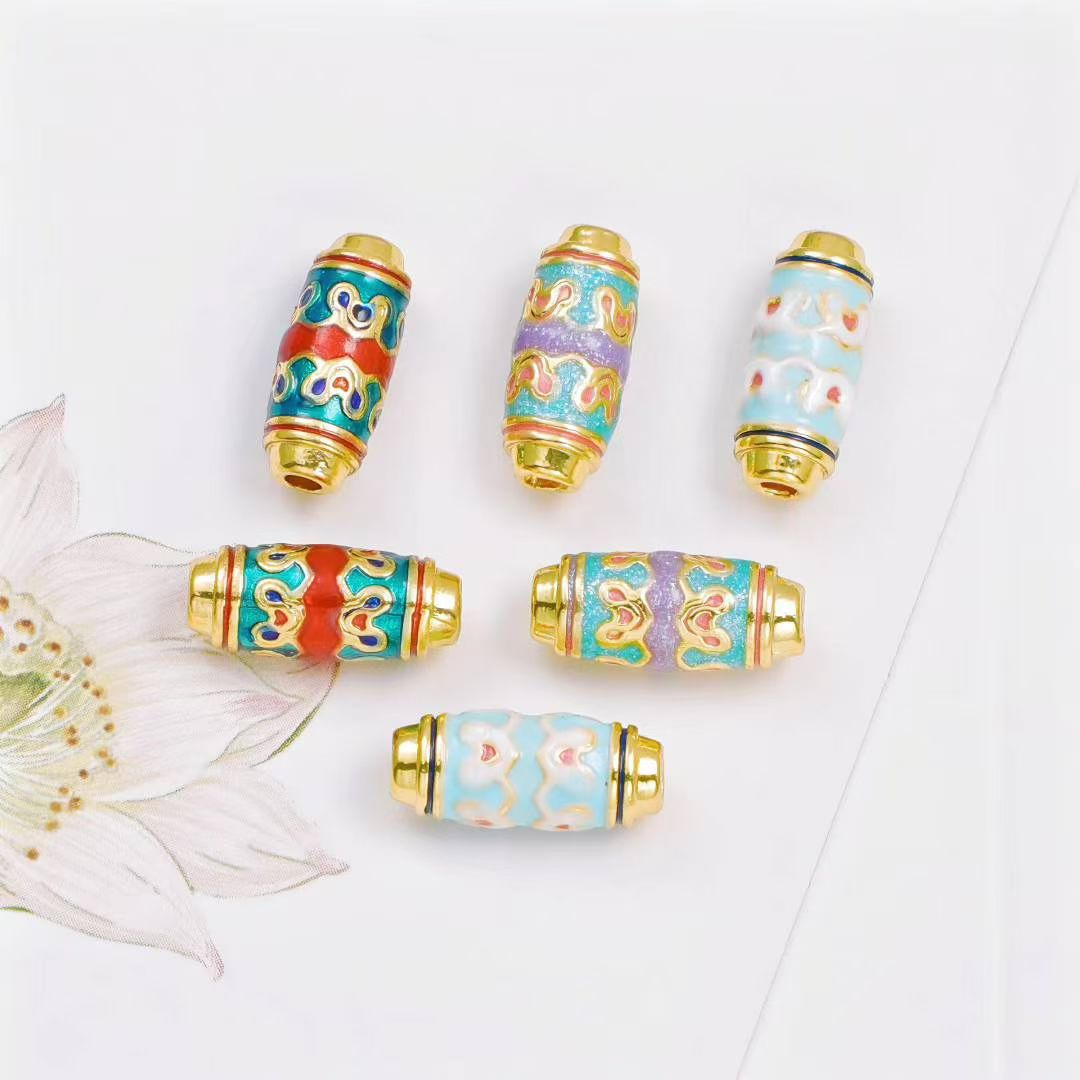 DIY Cloisonne enamel beaded and scattered beads pendant, ancient-style bracelet, necklace, beaded accessory, oil drip detail image 14