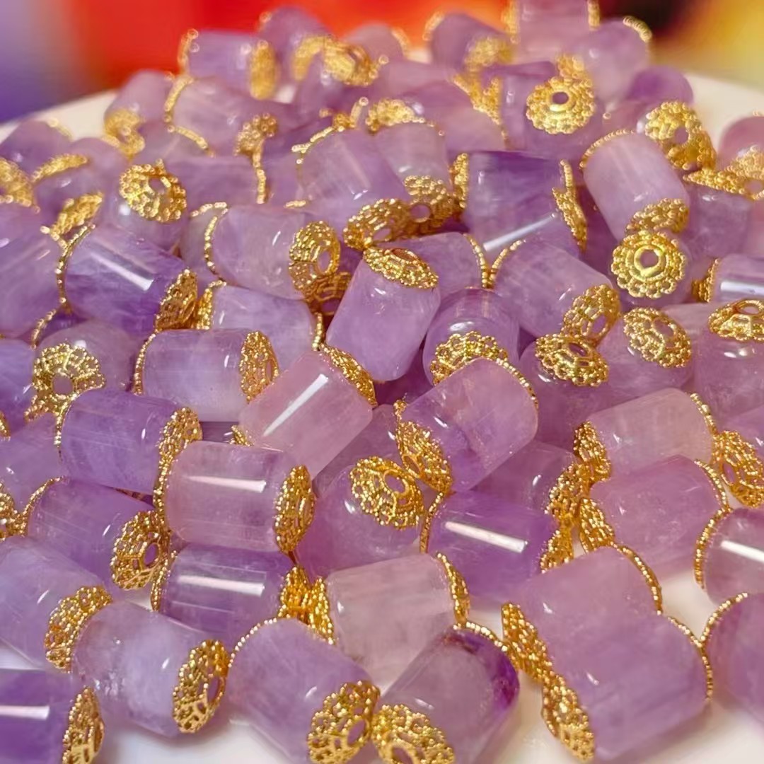 Purple lithium glow bucket bead straight hole diy jewelry accessories, crystal accessories, ancient method sand gold accessories, copper-plated real gold high color retention Specification image