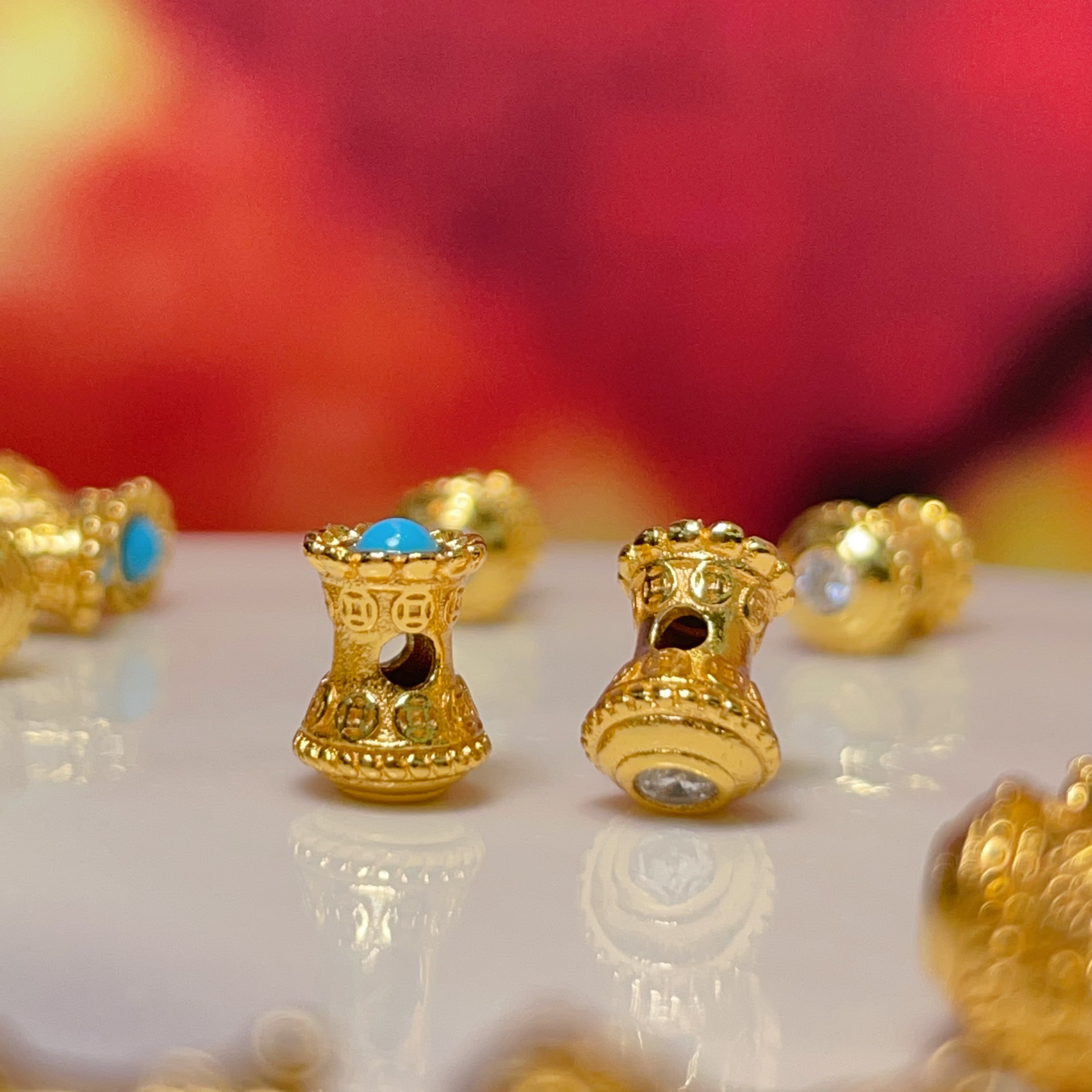 松石白锆小蛮腰直孔diy饰品配件水晶配件古法沙金配件铜镀真金高保色详情3