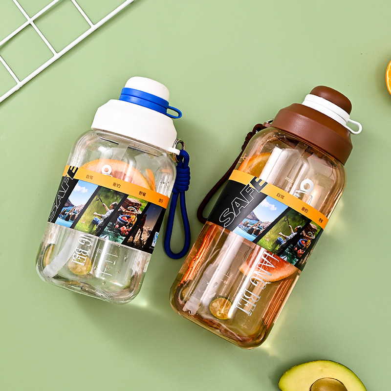 B70-9172 extra-large capacity graduated water cup, men's and women's sports straw cup, cold and hot can be used, plastic cup portable handle details Picture