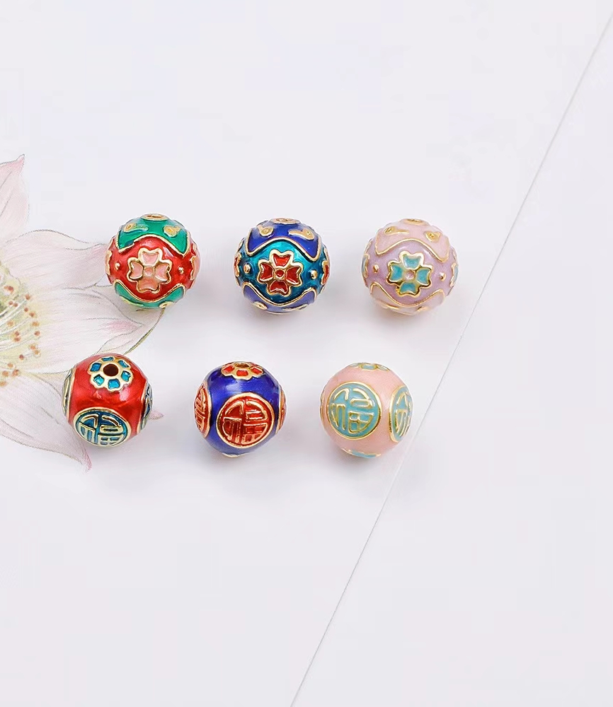 DIY Cloisonne enamel beaded and scattered beads pendant, ancient-style bracelet, necklace, beaded accessory, oil drip detail image 8