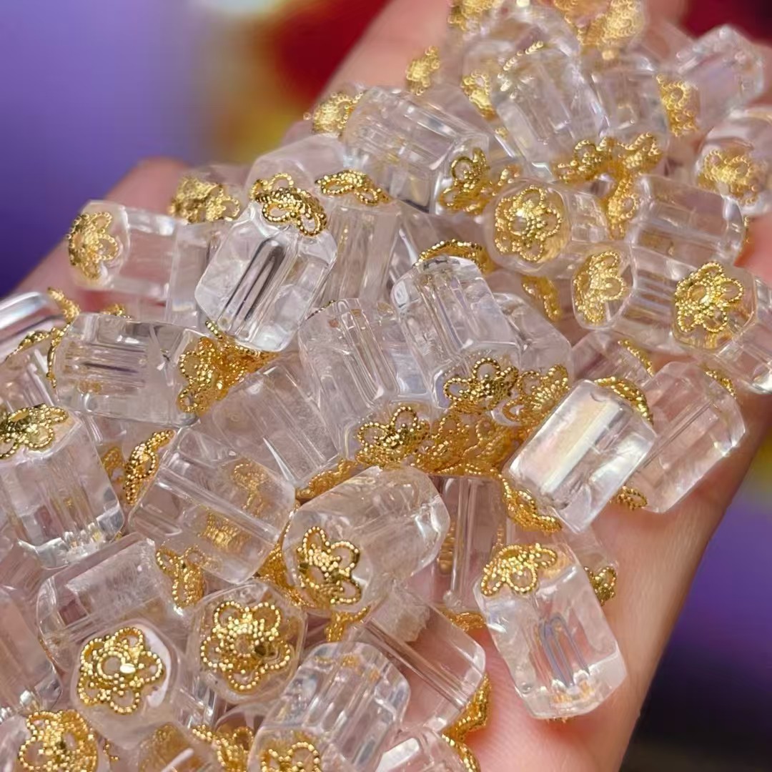 White crystal bucket beads with straight holes diy jewelry accessories, crystal accessories, traditional sand gold accessories, copper-plated real gold with high color retention details Picture