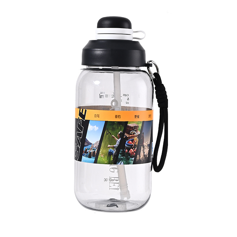 B70-9172 extra-large capacity graduated water cup, men's and women's sports straw cup, cold and hot can be used, plastic cup portable handle Item Picture