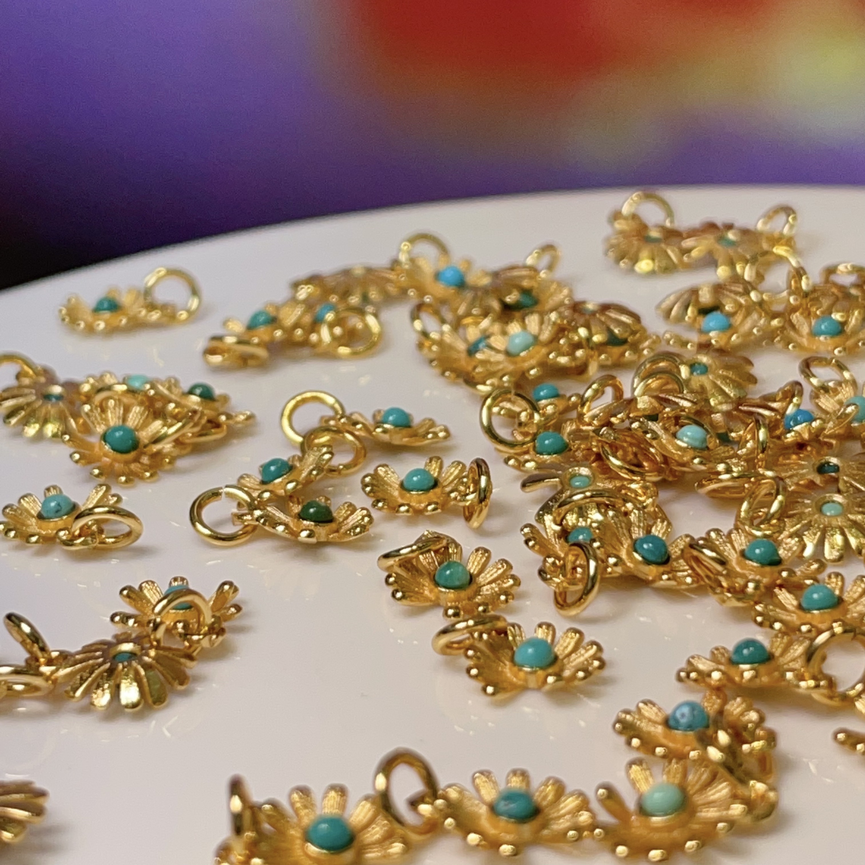 天然松石雏菊小滴溜diy饰品配件水晶配件古法沙金配件铜镀真金高保色详情4