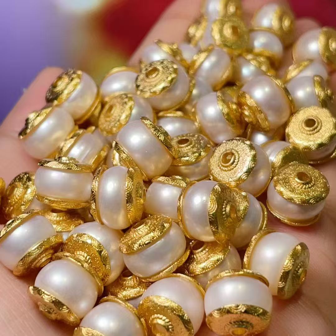 Natural white pearl straight-hole accessories, diy jewelry accessories, crystal accessories, traditional sand gold accessories, copper-plated real gold, high color retention Specification image