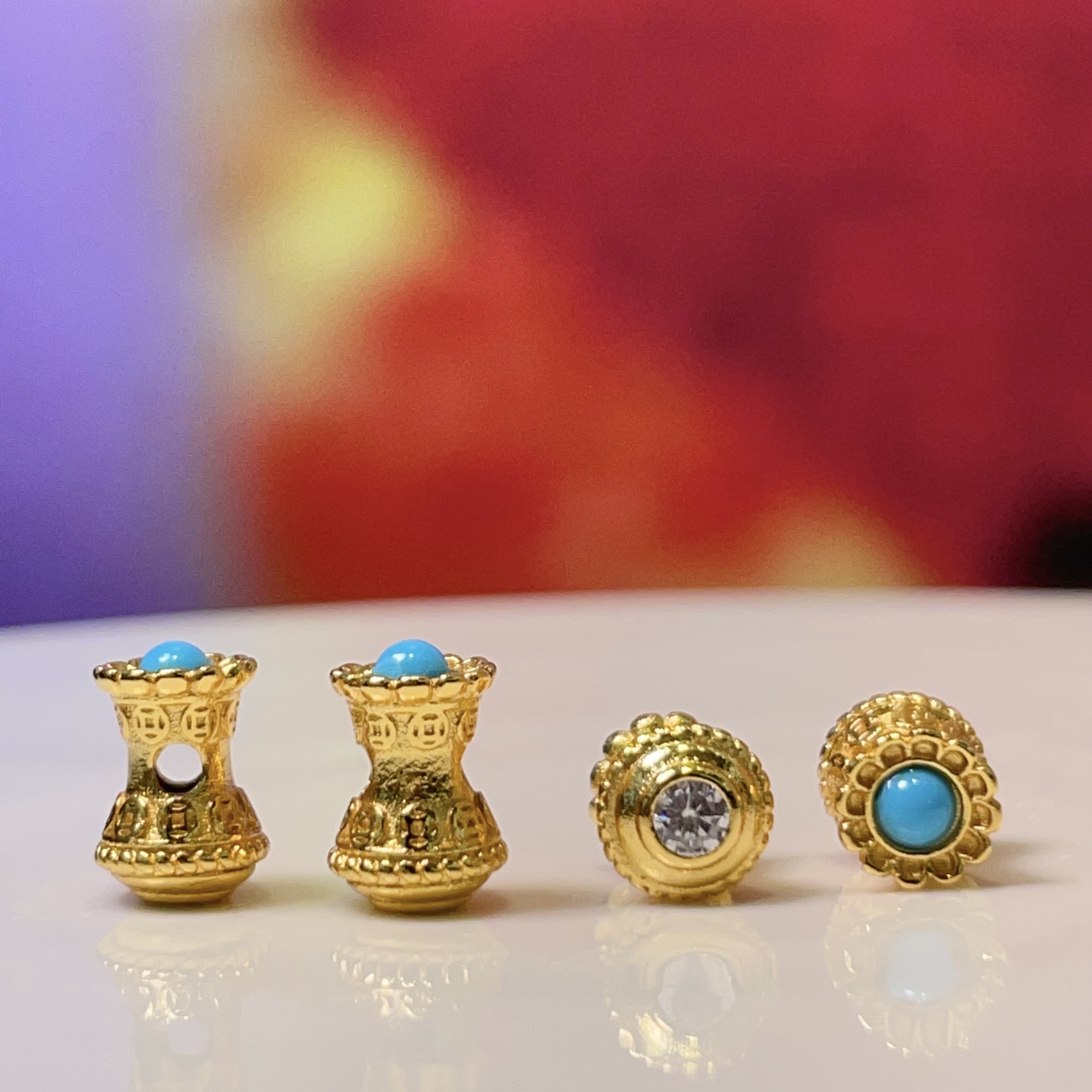 松石白锆小蛮腰直孔diy饰品配件水晶配件古法沙金配件铜镀真金高保色详情1