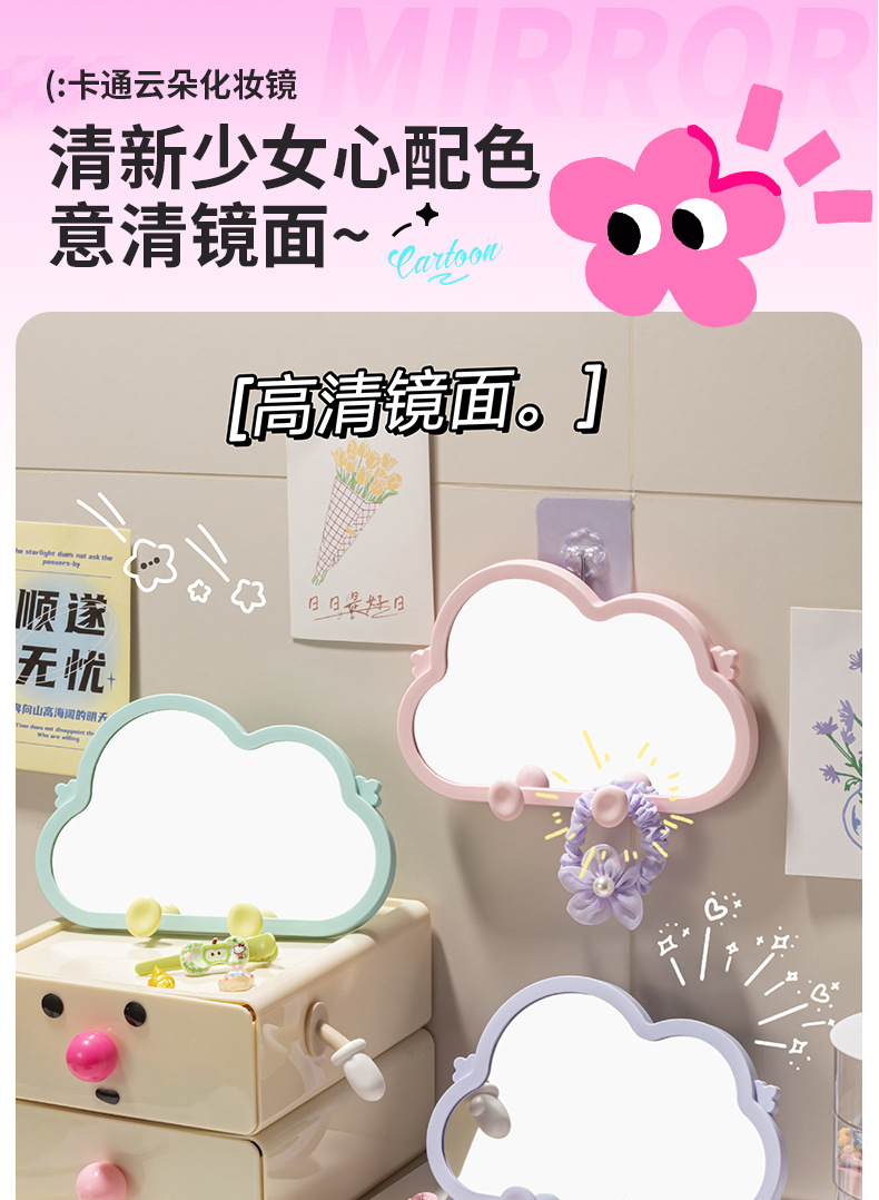 J11-004-1创意云朵化妆镜可悬挂网红镜学生宿舍桌面台镜化妆镜台镜详情图2