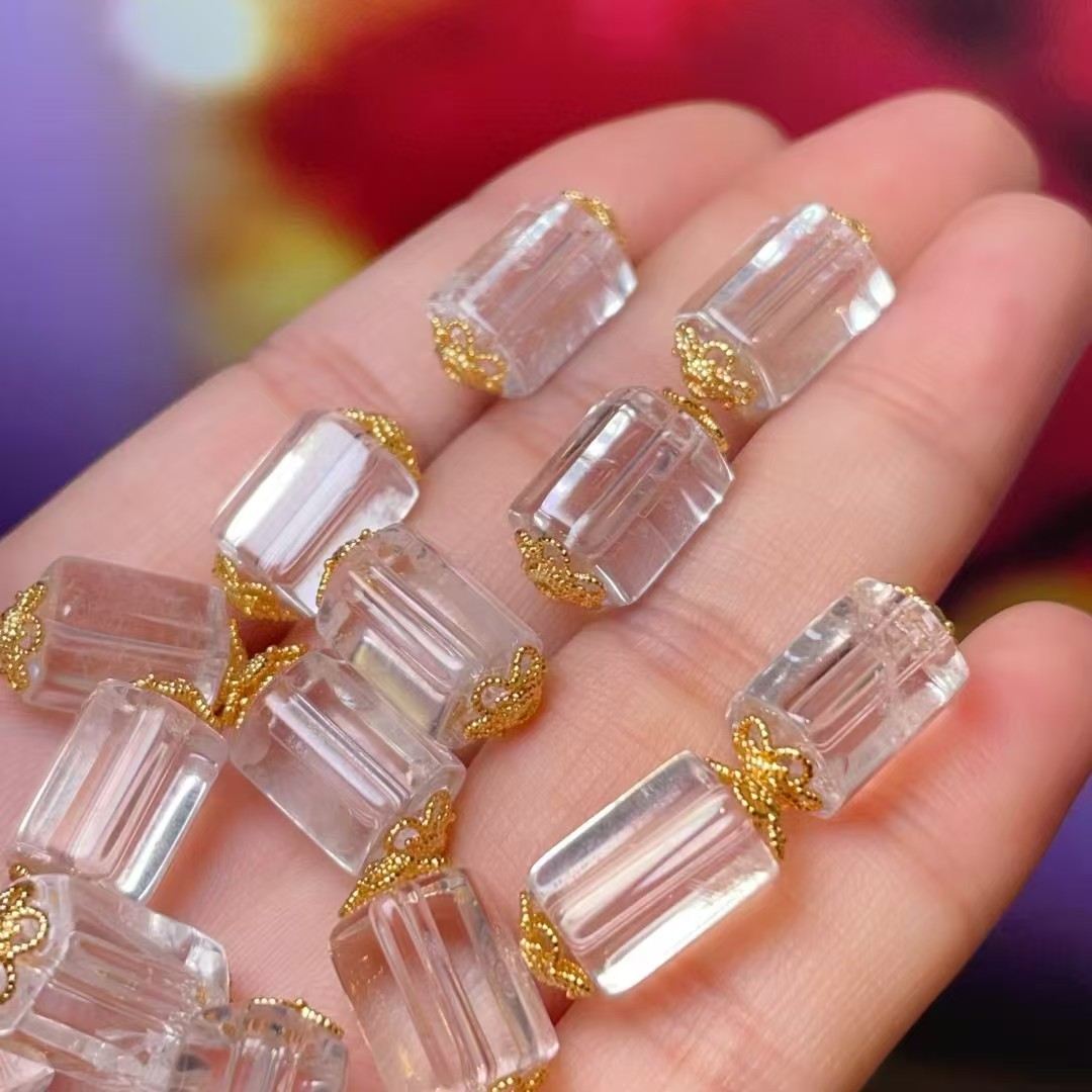 White crystal bucket beads with straight holes diy jewelry accessories, crystal accessories, traditional sand gold accessories, copper-plated real gold with high color retention Specification image