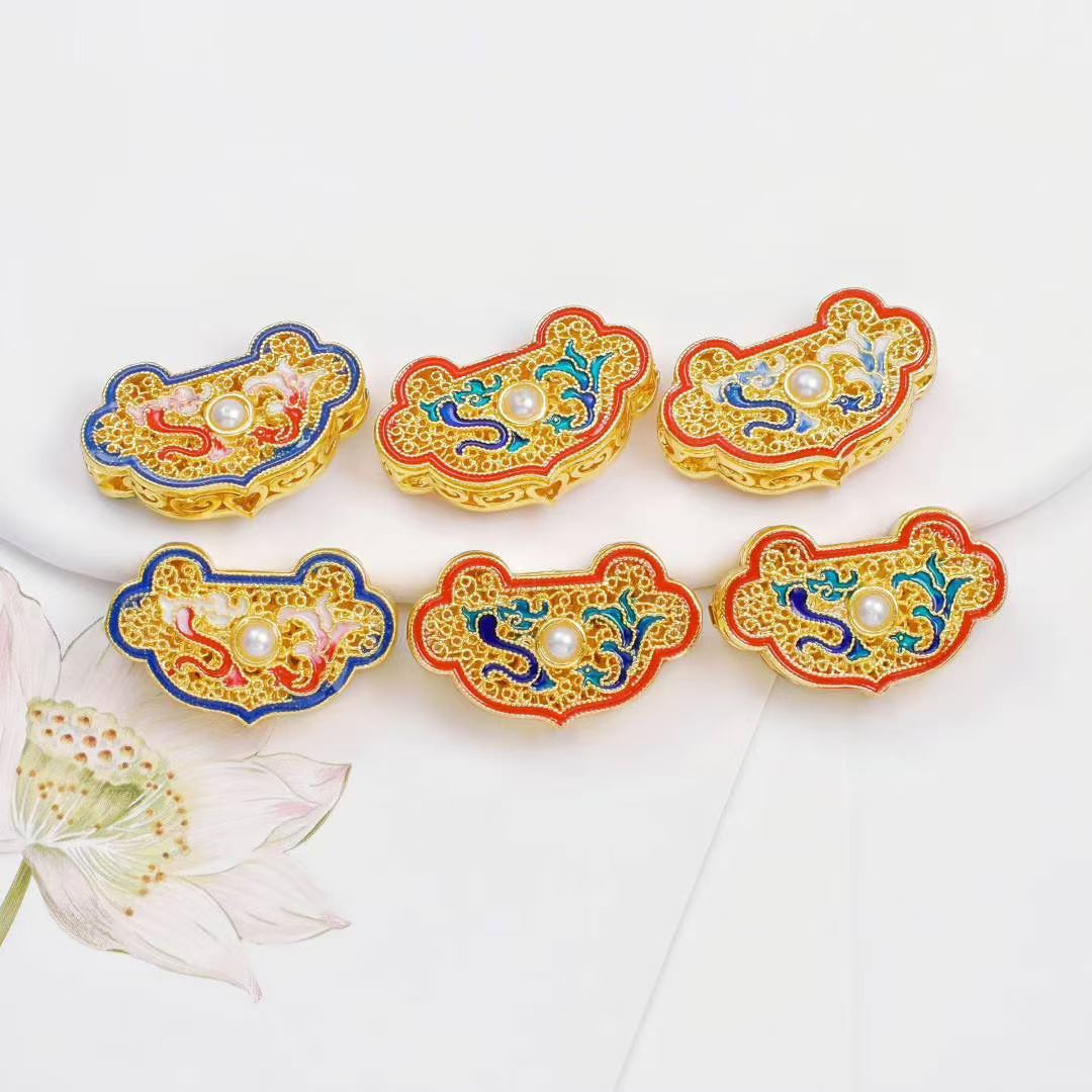 DIY Cloisonne enamel beaded and scattered beads pendant, ancient-style bracelet, necklace, beaded accessory, oil drip detail image 15