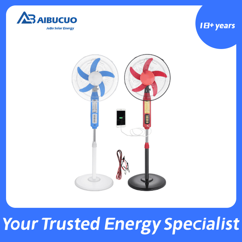 AIBUCUO JB-DC16DQ factory sells solar vertical fans with AC/DC 16/18 inches and 12v AIBUCUO