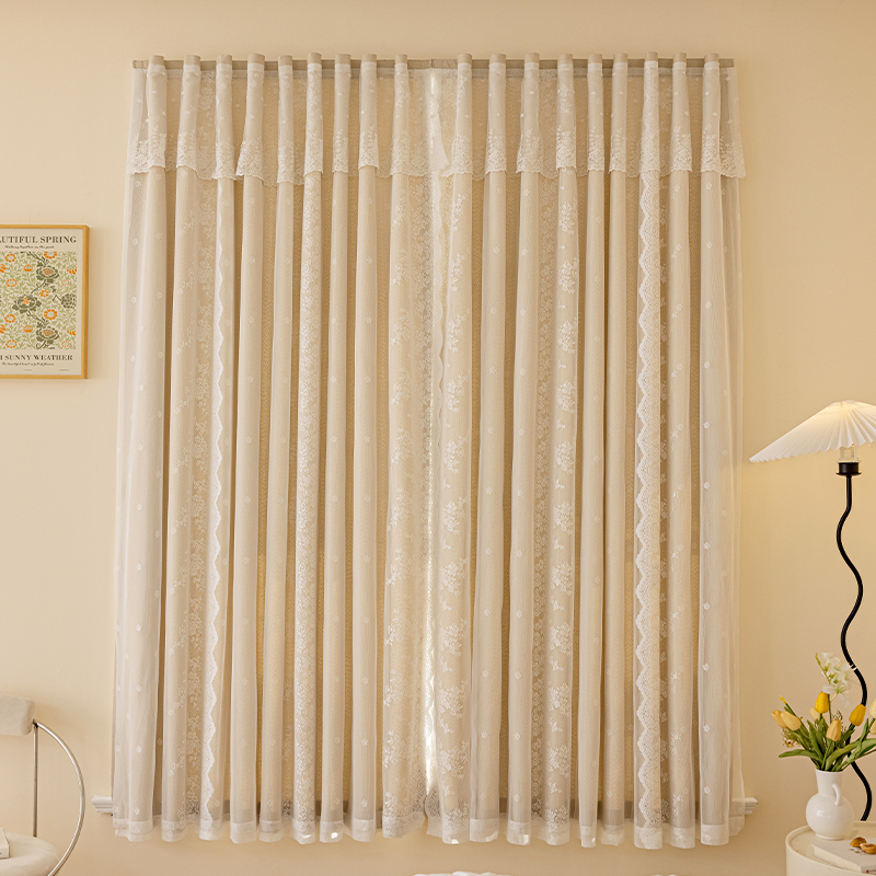 Japanese-style cream-colored curtains with Velcro, no need for drilling installation, bedroom balcony high light-blocking self-adhesive curtains, one-piece delivery Item Picture