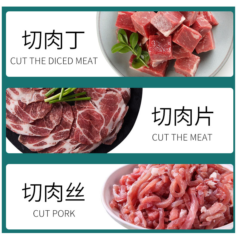 The fully automatic dual-purpose meat grinder and slicer features commercial electric meat grinder and stainless steel meat slicer and sausage stuffing machine Specification image