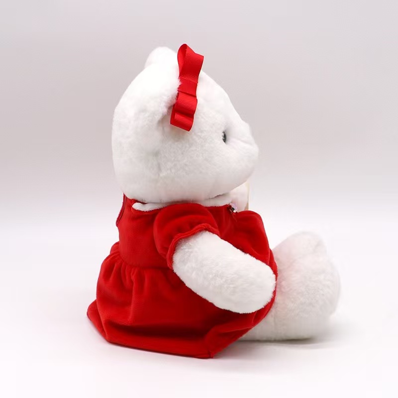 Mingren series red dress Little white bear sitting 23cm tall plush toy doll Specification image