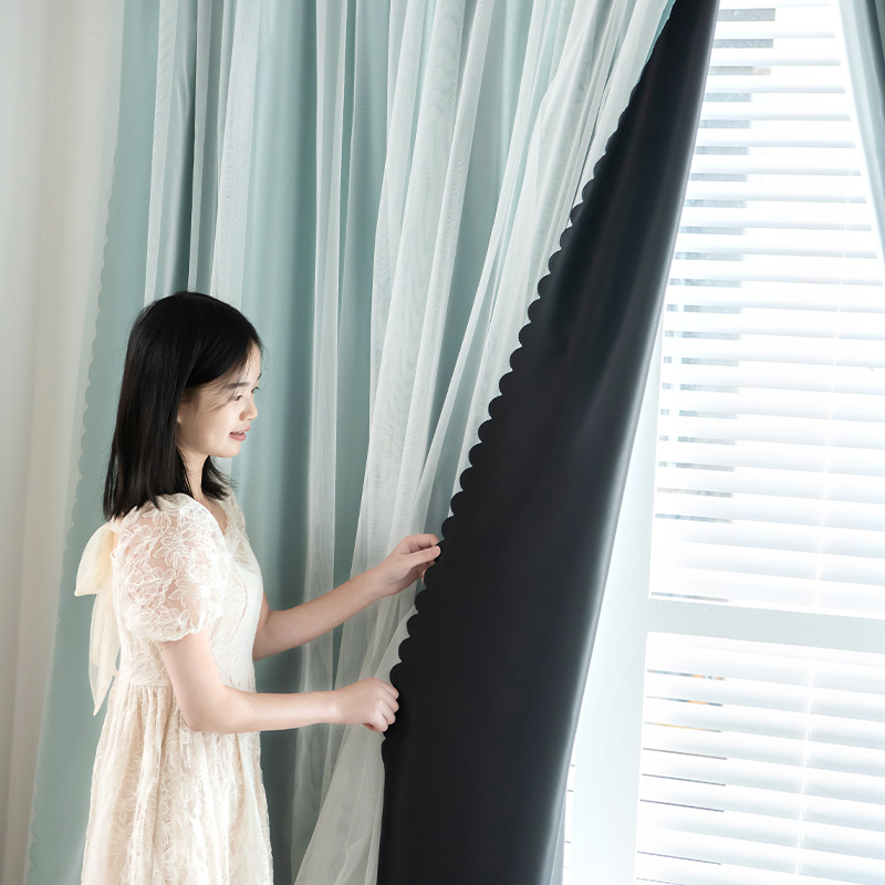 Double-layer Velcro ready-made curtains for bedroom rental rooms, fully blackout, no need for drilling installation, self-adhesive curtains wholesale Item Picture