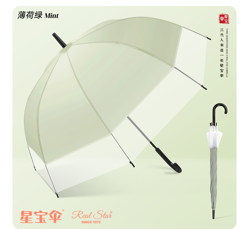 【跨境】英女王新款阿波罗透明伞宽边加大50吋雨伞素色印刷logo详情18