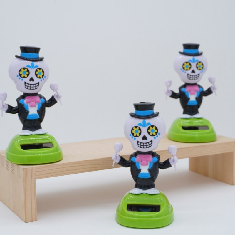 Halloween solar car figurines, Ghost Festival rocking animals, indoor and outdoor courtyard party decorations, Day of the Dead Halloween skull accessories Item Picture