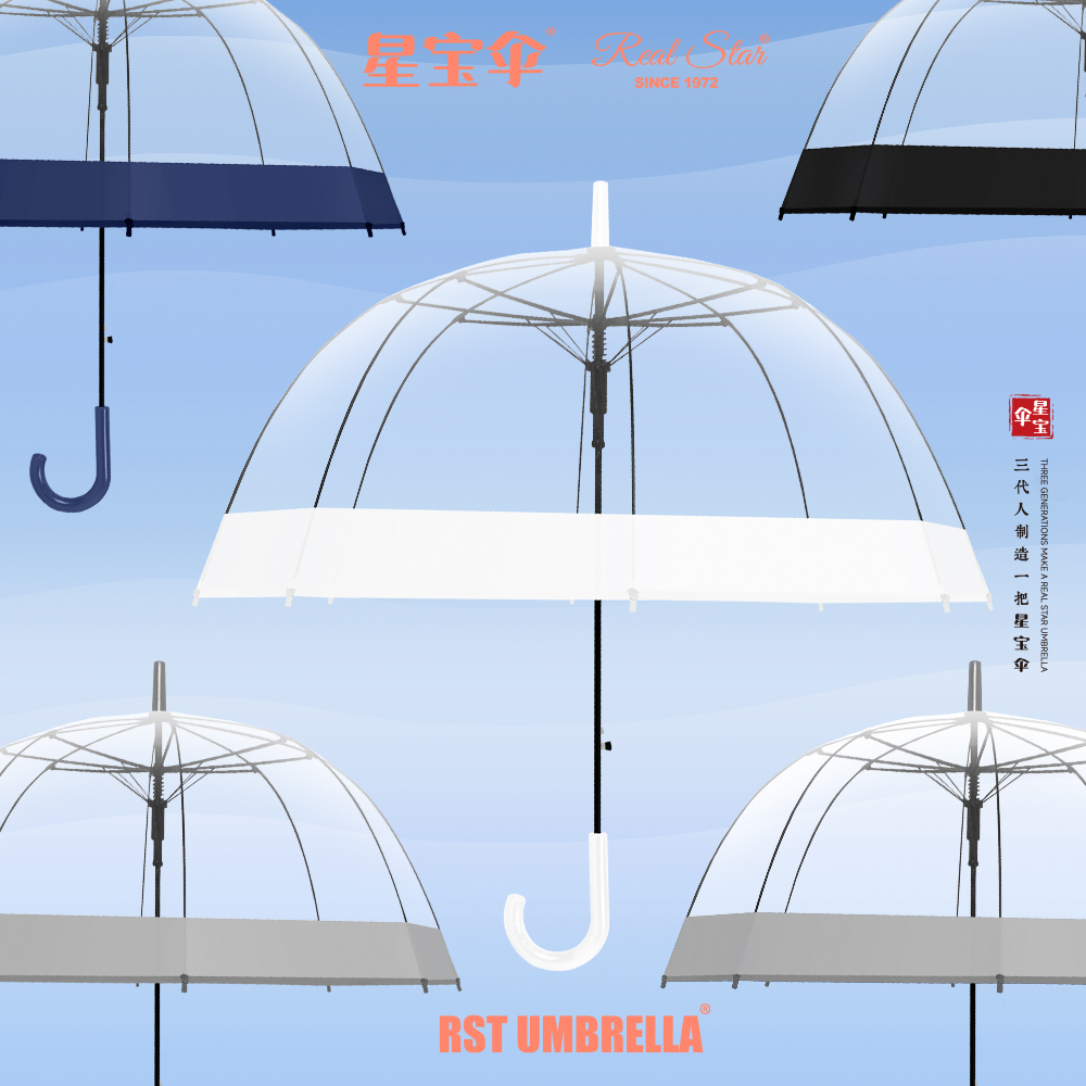 British retro wide flange transparent umbrellas, European-style Apollo arched birdcage umbrellas in stock and wholesale supply Specification image