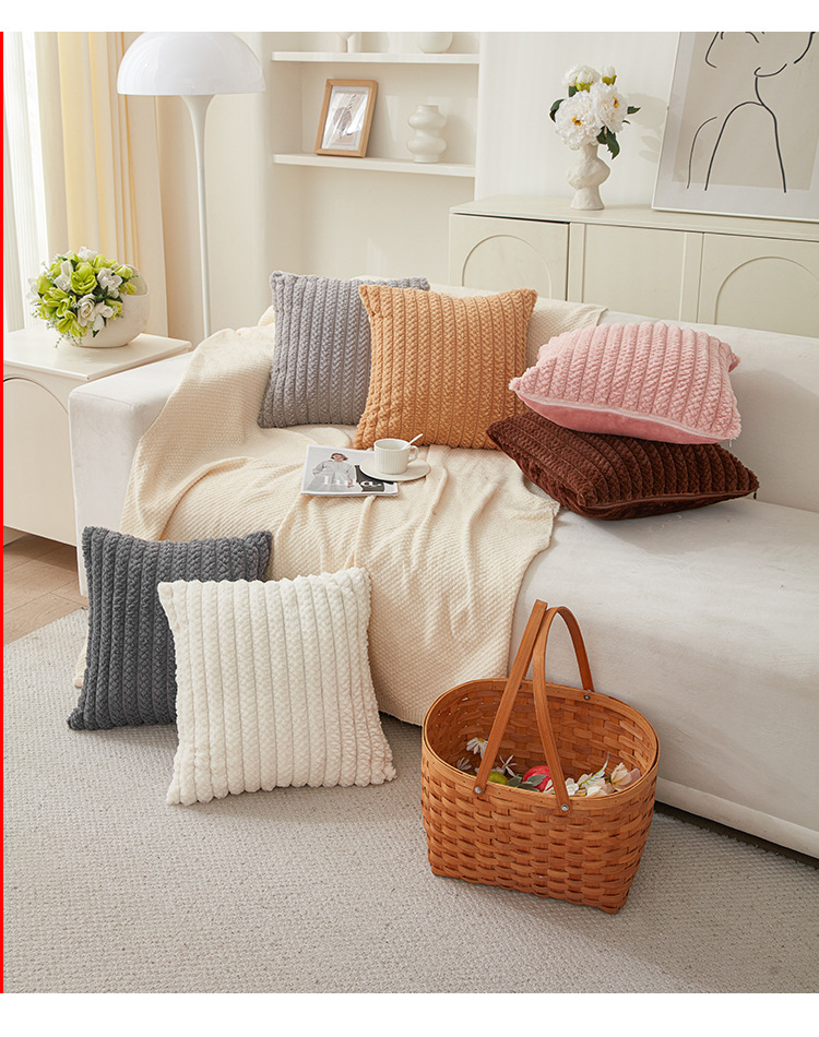 新款宽条仿兔毛抱枕亚马逊抱枕套现代北欧ins风靠枕跨境纯色靠垫629详情10