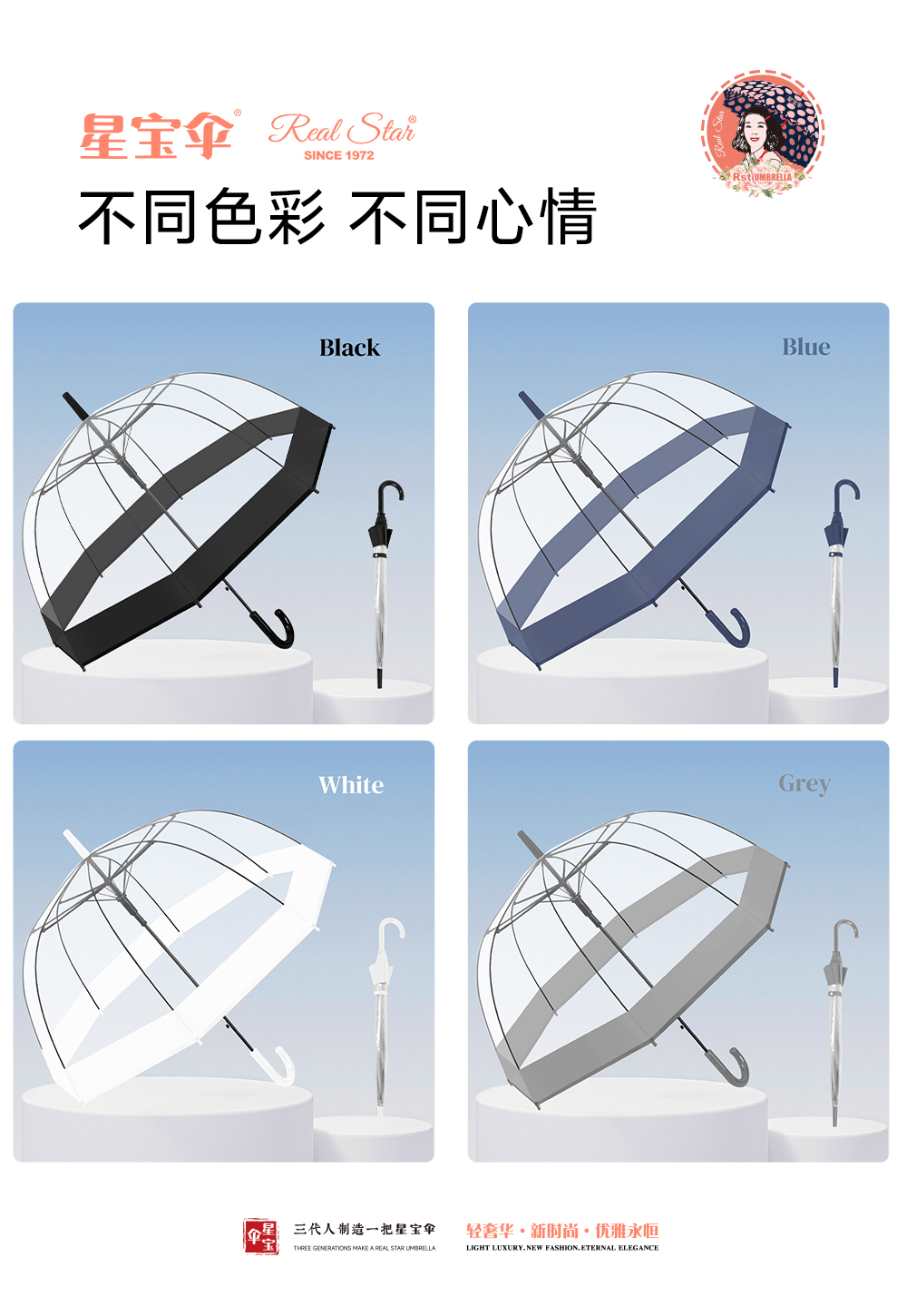 British retro wide flange transparent umbrellas, European-style Apollo arched birdcage umbrellas in stock and wholesale supply pic 12