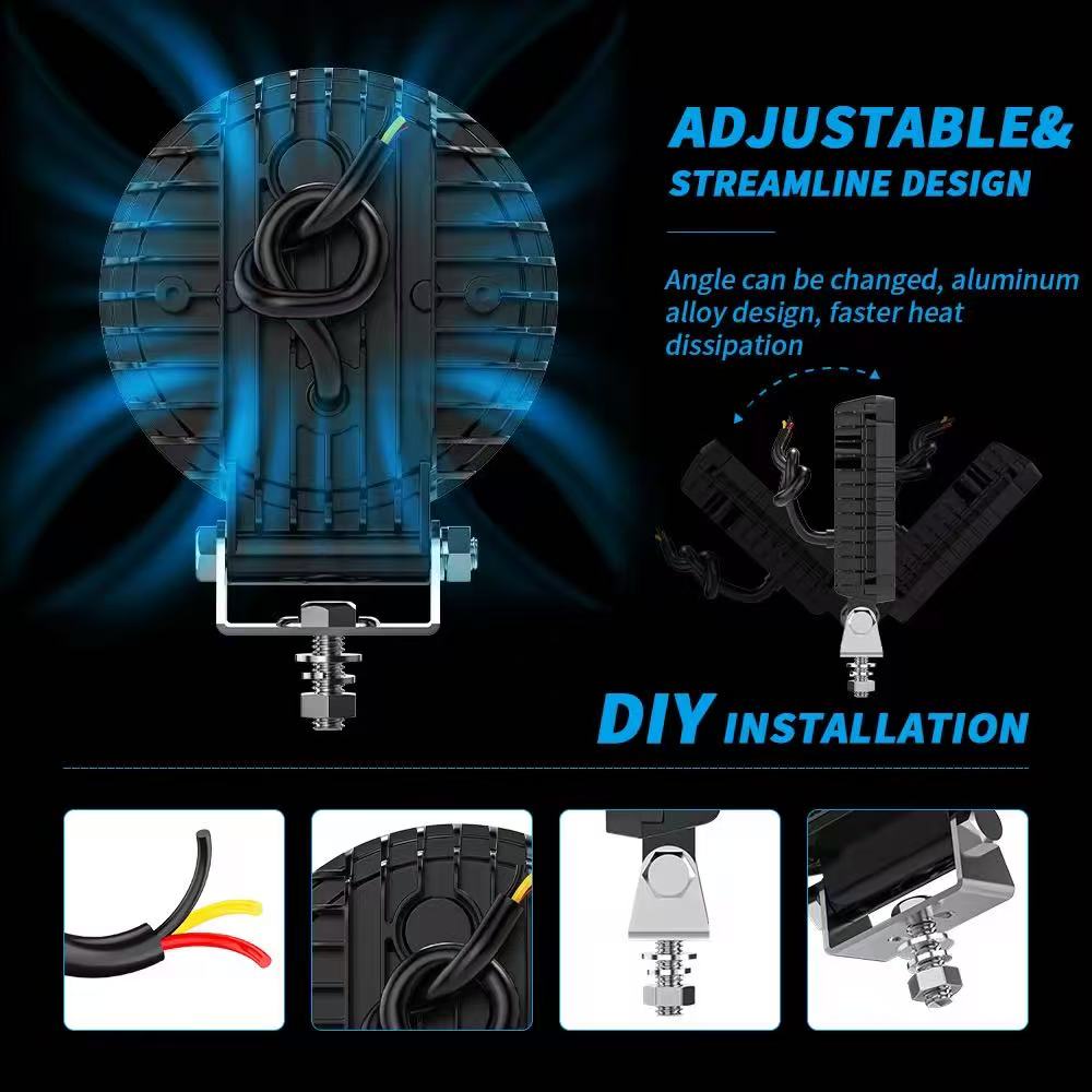The new round car work light, dual-color mode, off-road vehicle installation lights, spotlights, daytime running lights, and flashing headlights Application Scenario