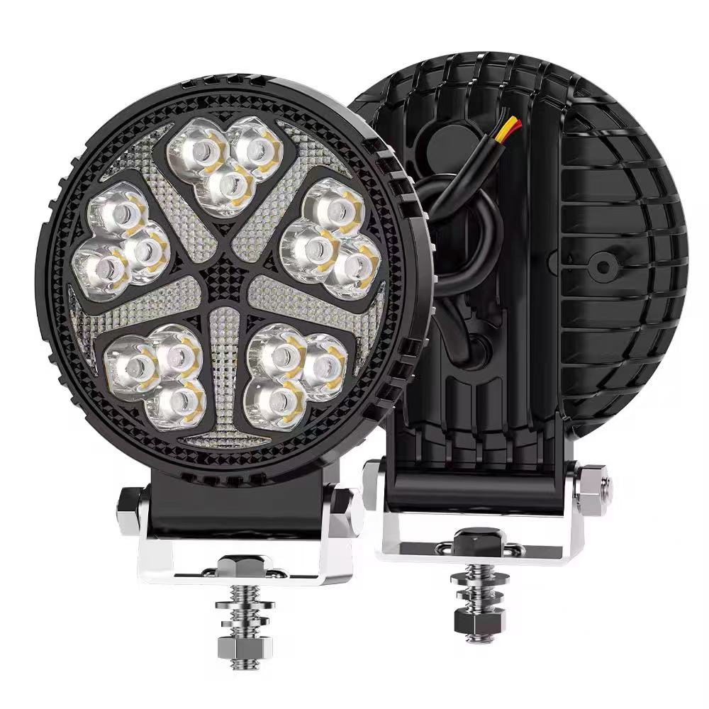 The new round car work light, dual-color mode, off-road vehicle installation lights, spotlights, daytime running lights, and flashing headlights Specification drawing