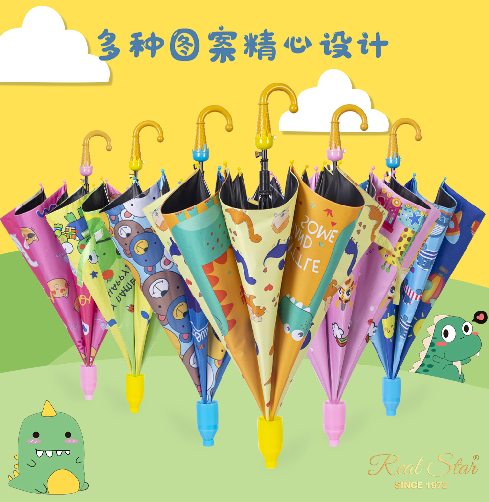 The black rubber automatic long umbrella with waterproof cover and colorful cartoon umbrella are suitable for children pic 5