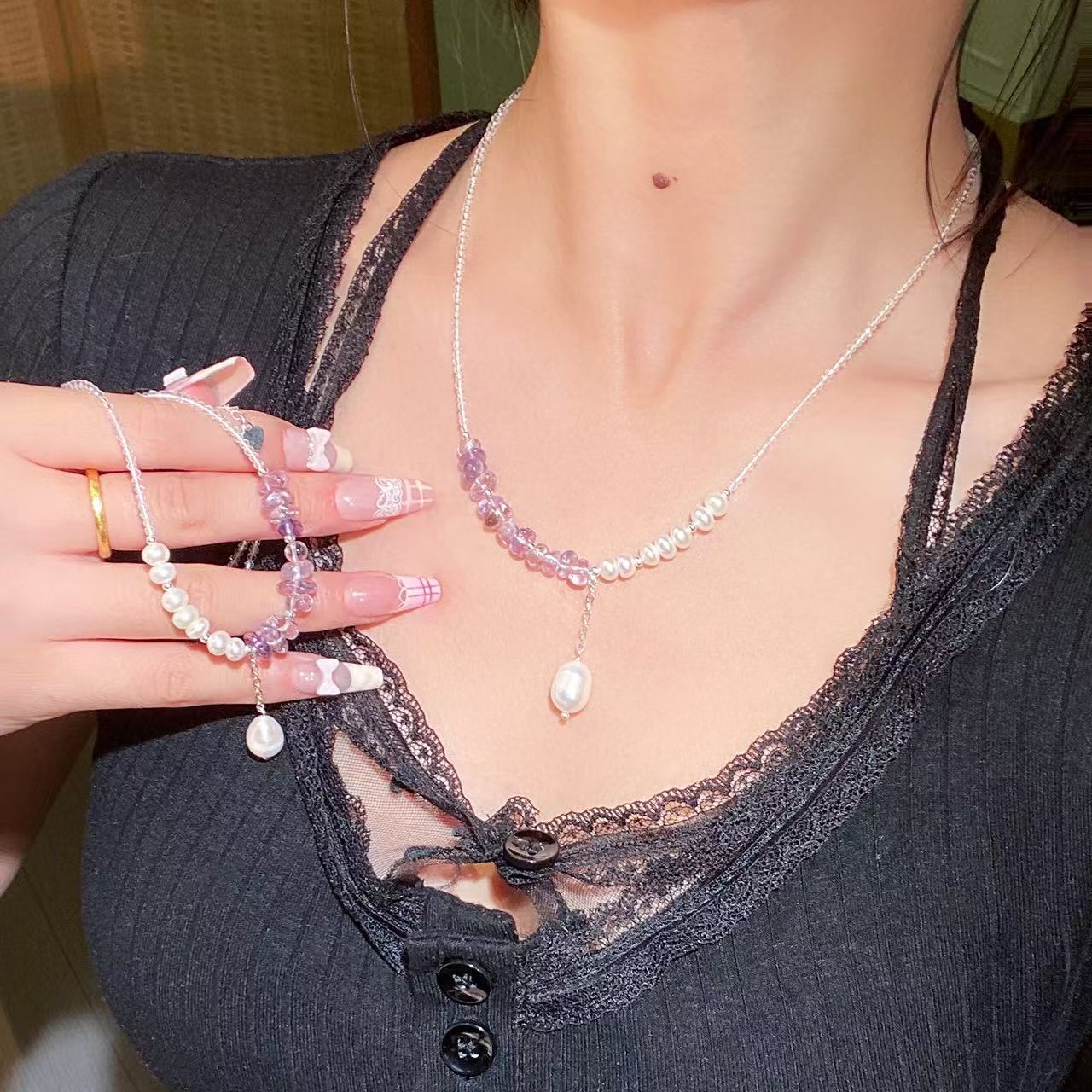 新款天然手饰新中式复古国风多宝紫晶手链设计感手串