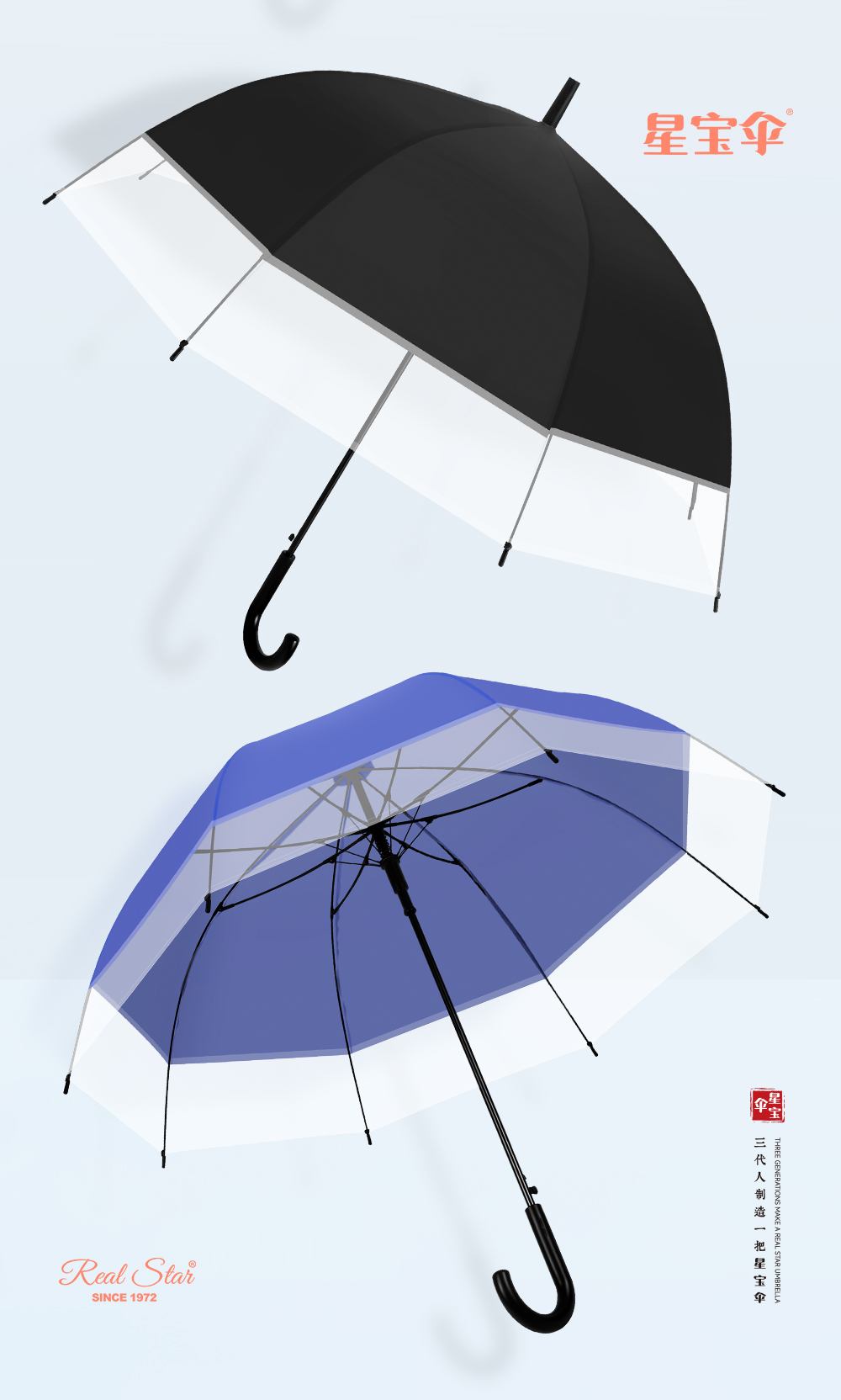 【跨境】英女王新款阿波罗透明伞宽边加大50吋雨伞素色印刷logo详情6