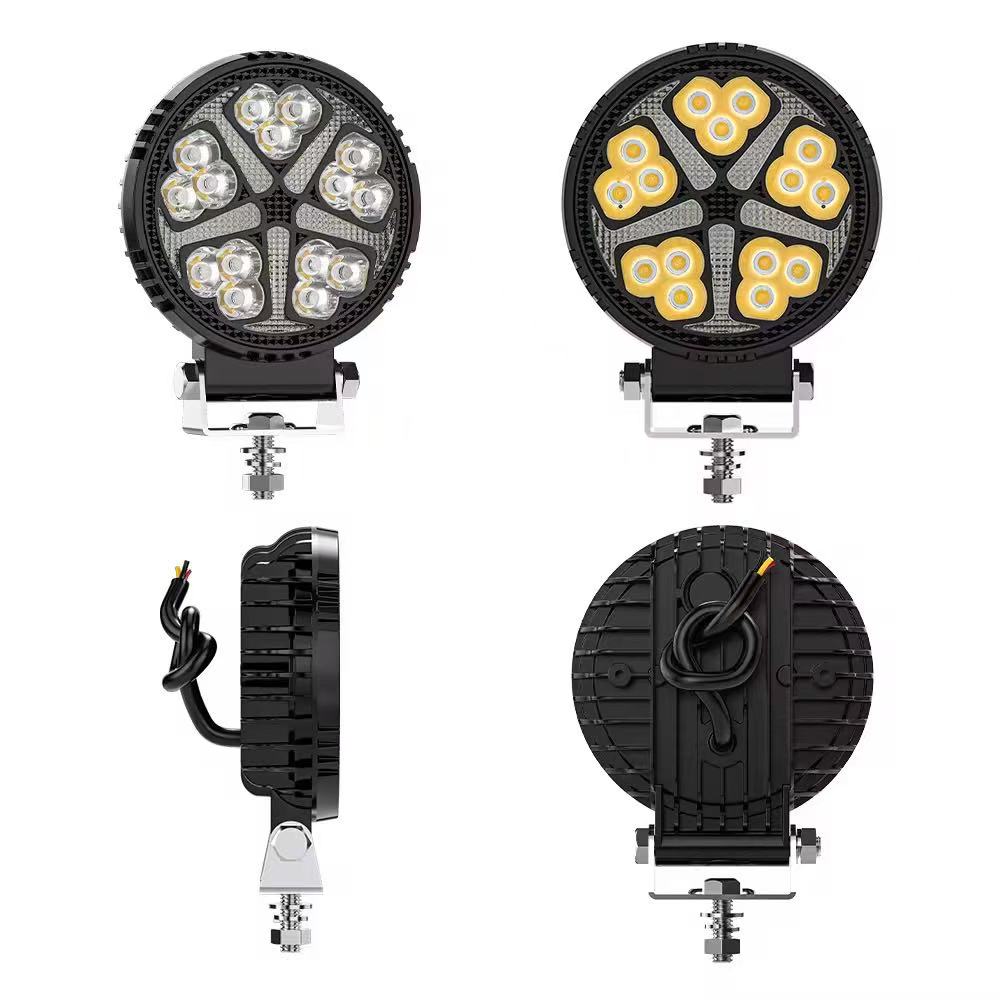 The new round car work light, dual-color mode, off-road vehicle installation lights, spotlights, daytime running lights, and flashing headlights Item Picture