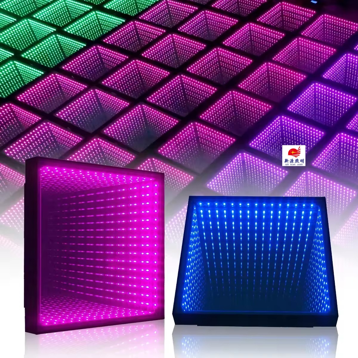 LED dance floor tiles, multi-layer mirrors, rgb ballroom floor lights, 3D infinite abyss mirrors Specification image