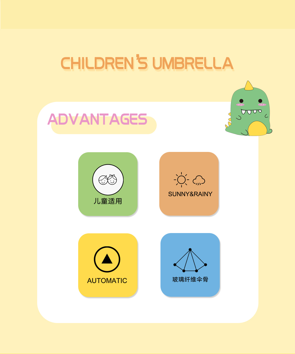 The black rubber automatic long umbrella with waterproof cover and colorful cartoon umbrella are suitable for children pic 3