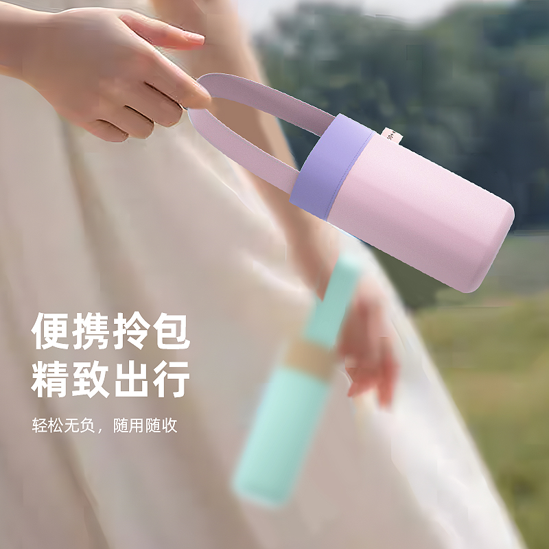 厂家现货批发雨伞迷你五折彩胶防晒口袋伞晴雨两用伞女太阳伞印字细节图