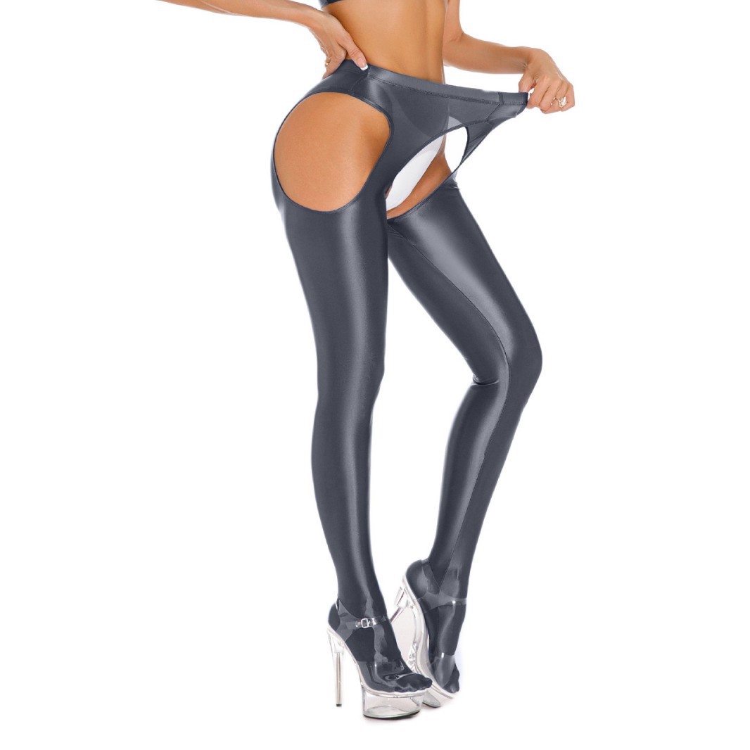 欧美➕非洲  网红丝滑油光亮光泽大码开档免脱连脚裤连裤袜性感跨境打底裤女紧身百搭详情图6