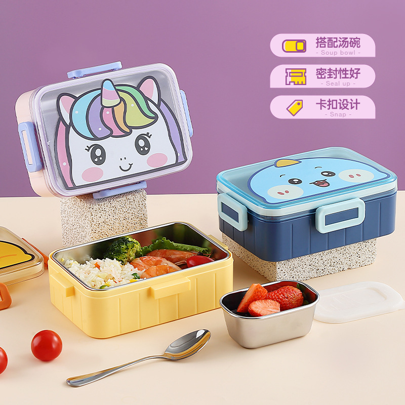 J35-2531A single-compartment lunch box, cartoon stainless steel lunch box, gift and prize, with tableware, lunch box, warm heart and stomach Application Scenario