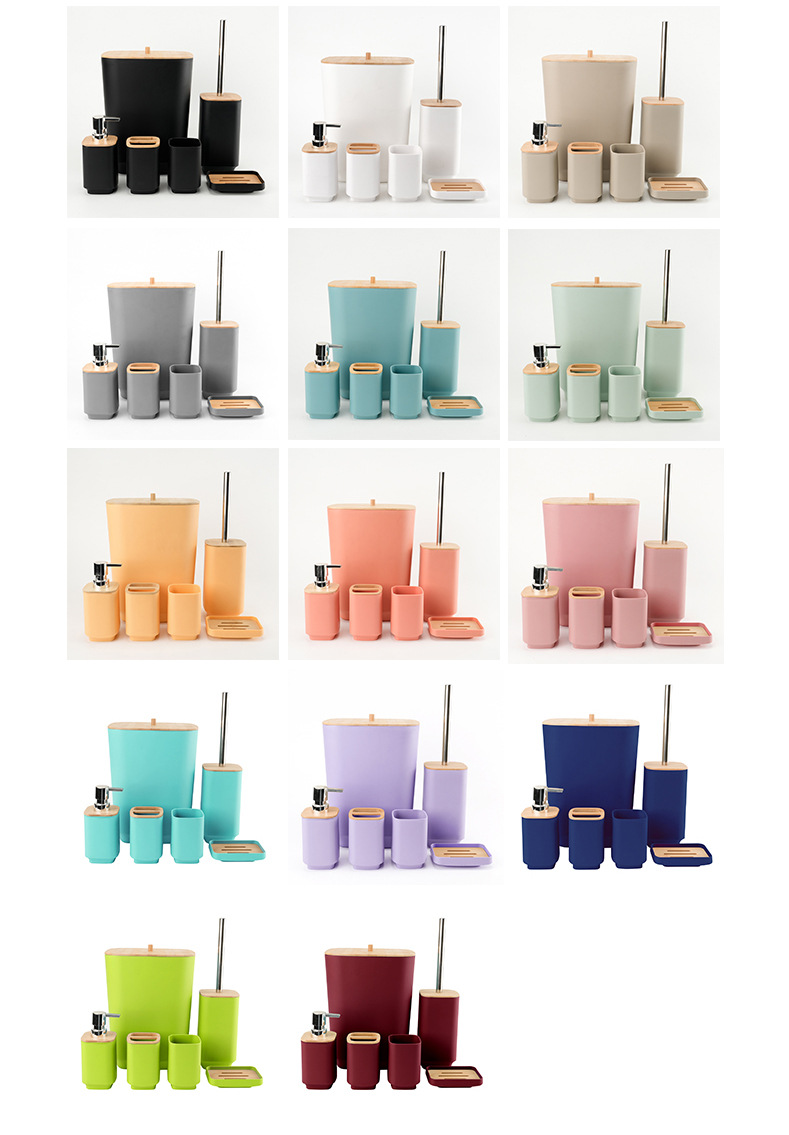 浴室用品六件套四件套方形竹盖漱口杯刷牙架香皂盒浴室收纳卫浴洗漱套装详情2