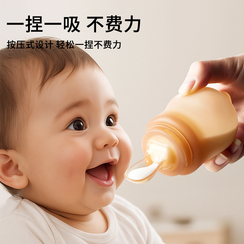 婴儿喂养器3合一硅胶米糊软勺奶瓶挤压式咬咬乐喂药勺轻松换勺产品图