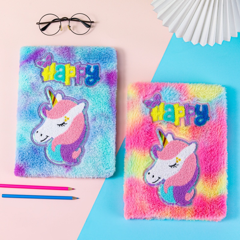 毛绒笔记本A5记事本跨境外贸笔记本毛绒刺绣卡通创意可爱笔记本
