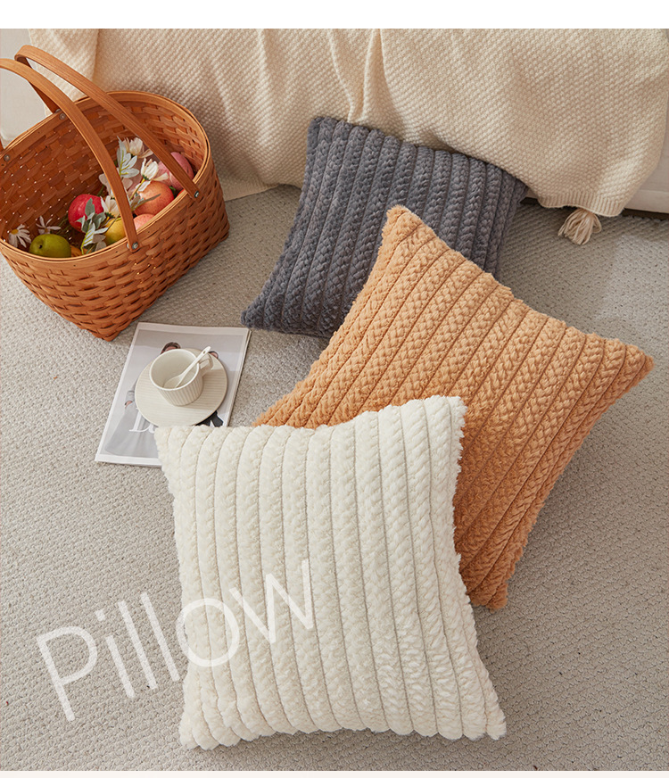 新款宽条仿兔毛抱枕亚马逊抱枕套现代北欧ins风靠枕跨境纯色靠垫629详情3