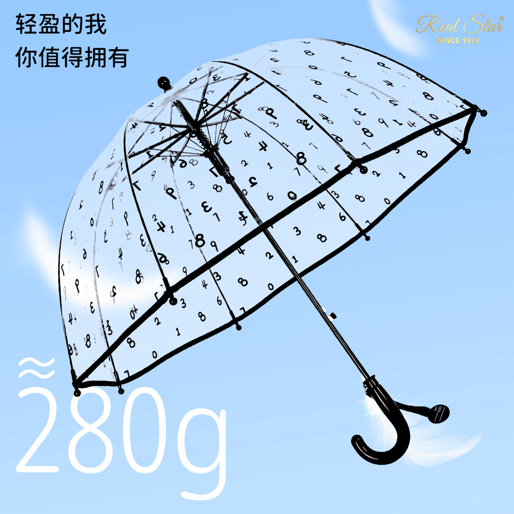 New children's umbrella, digital transparent canopy, black automatic umbrella, arched bubble umbrella, automatic opening, straight rod, plastic rain details Picture