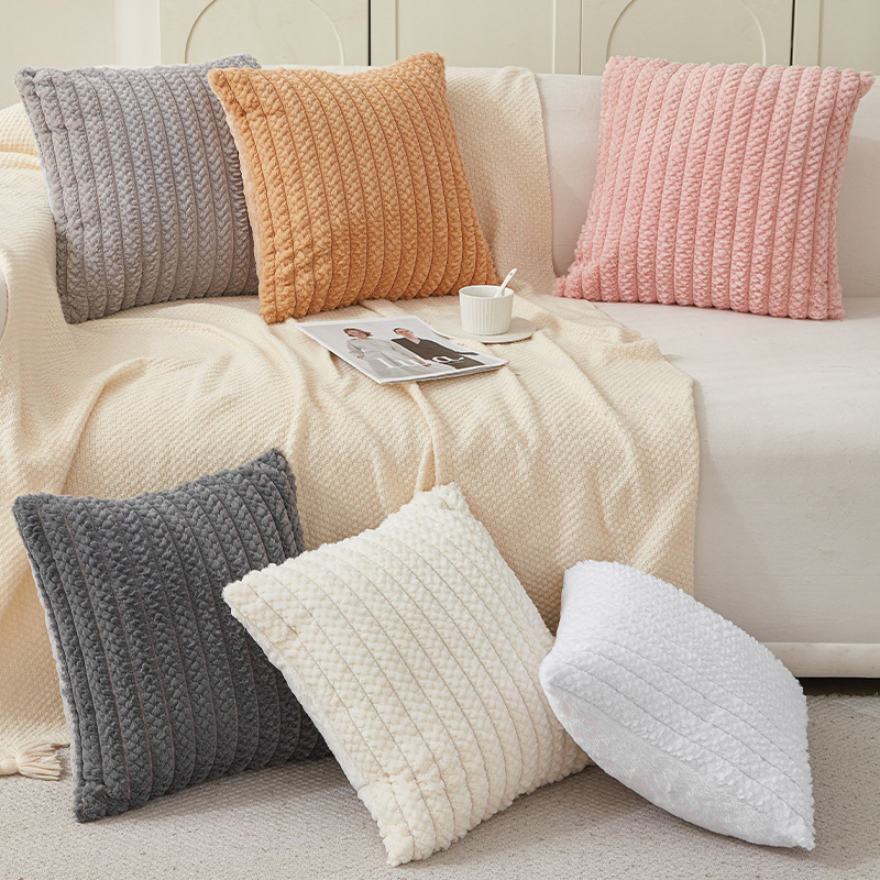 新款宽条仿兔毛抱枕亚马逊抱枕套现代北欧ins风靠枕跨境纯色靠垫629