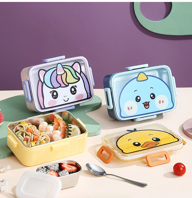 J35-2531A single-compartment lunch box, cartoon stainless steel lunch box, gift and prize, with tableware, lunch box, warm heart and stomach detail image 8
