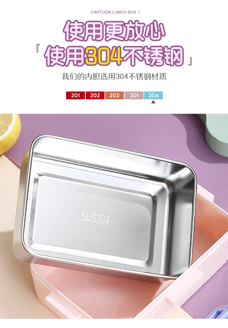 J35-2531A single-compartment lunch box, cartoon stainless steel lunch box, gift and prize, with tableware, lunch box, warm heart and stomach detail image 3