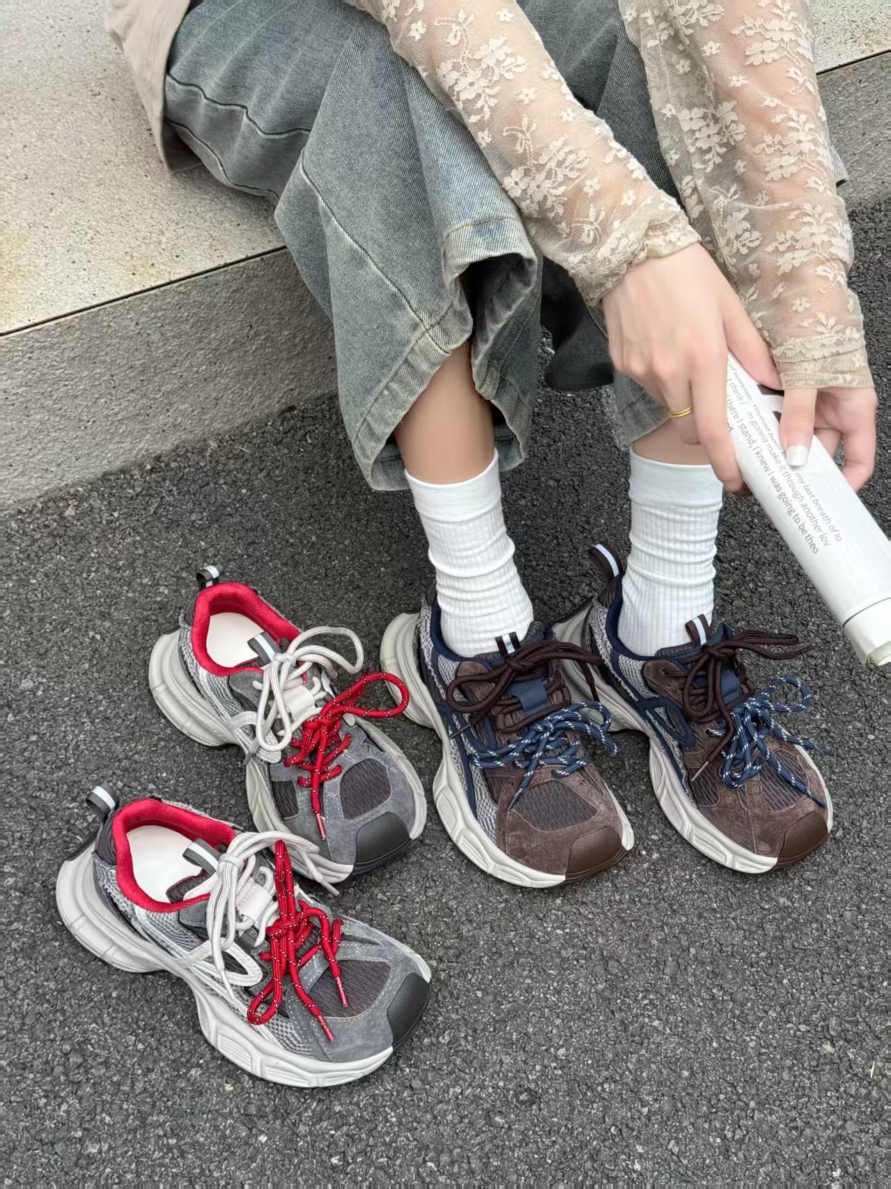 优品时尚老爹鞋真皮休闲运动鞋两色混搭批发