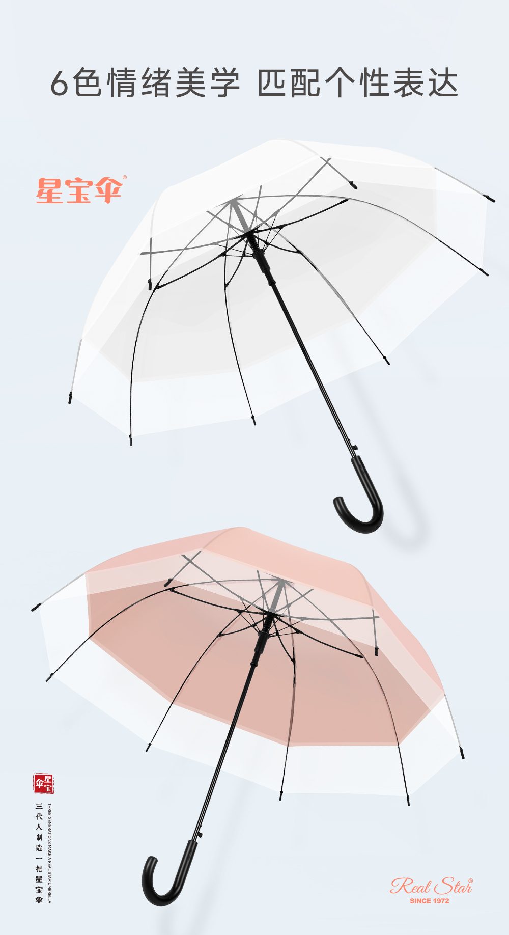 【跨境】英女王新款阿波罗透明伞宽边加大50吋雨伞素色印刷logo详情5
