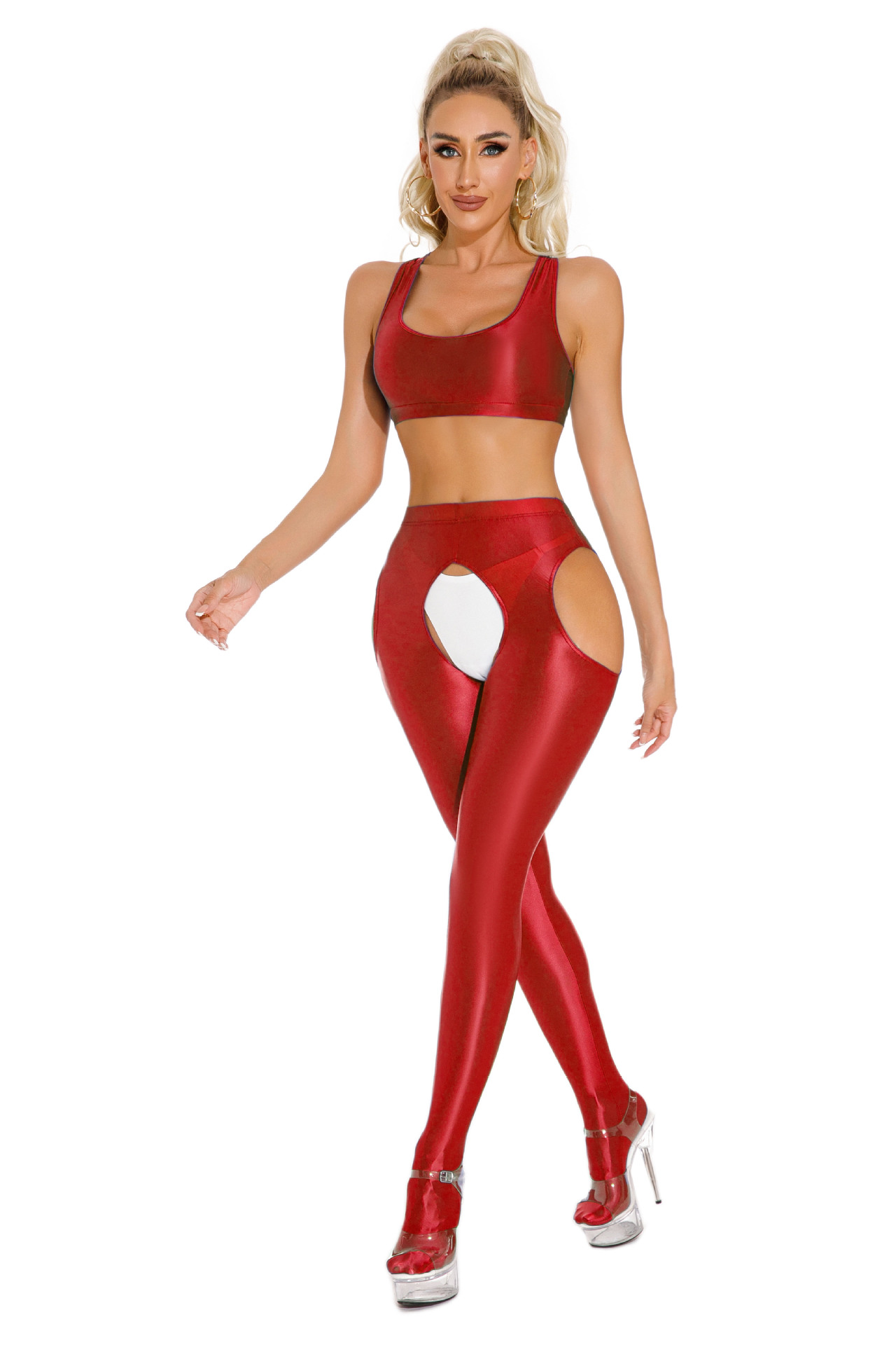 欧美➕非洲  网红丝滑油光亮光泽大码开档免脱连脚裤连裤袜性感跨境打底裤女紧身百搭