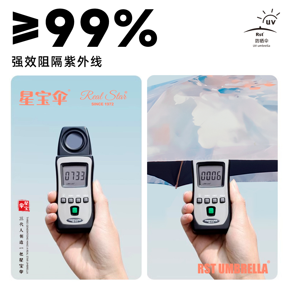 双层高颜值数码印花五折伞迷你小巧便携太阳伞防晒防紫外线遮阳伞细节图